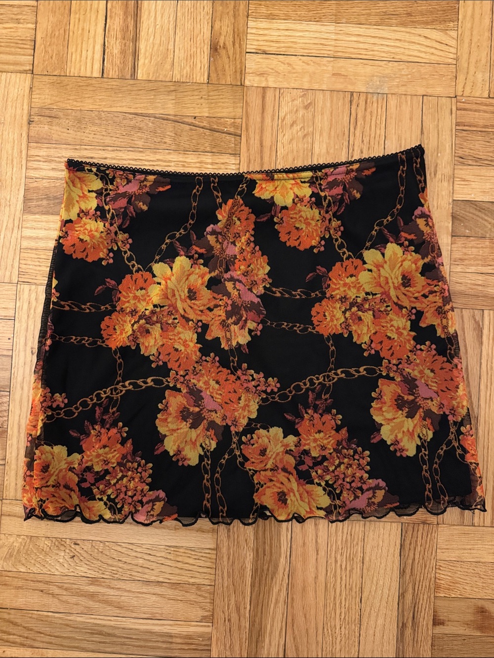 Urban Outfitters Black Mini Skirt with Orange and Yellow Floral Print